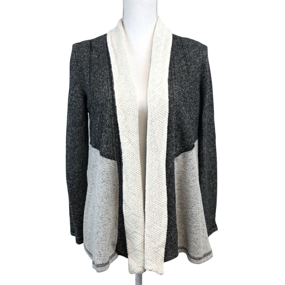 Potter's Pot Gray & White Knit Open Front Cardigan Womens Medium